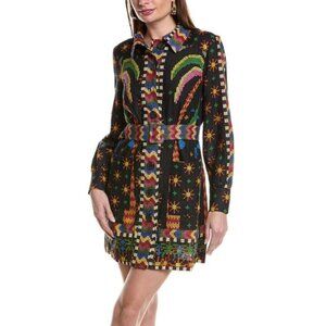 Farm Rio Women's Black Macaw Night Linen-Blend Mini Dress - Size Large
